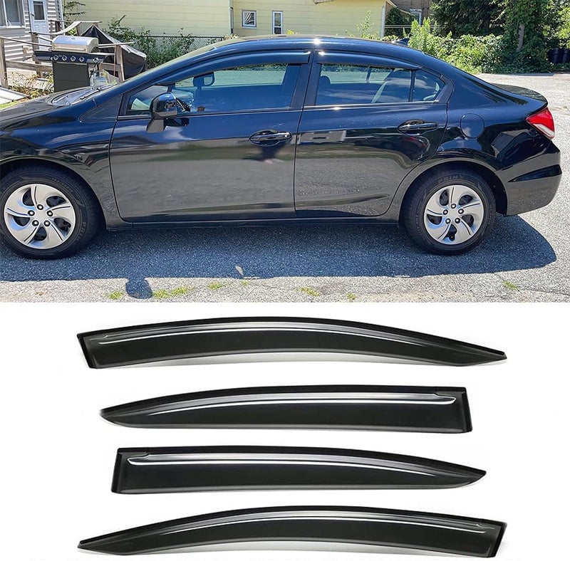 Deebior 94462 Side Window Visor Vent Deflector fit for 2012-2015 Honda Civic 4-Door Sedan,4pcs Outside Mount Tape-on Shatterproof Dark Smoke Window Shades Sun Rain Guard - Image 1